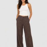 Pantaloni damă din in și vâscoză cu croială wide leg maro