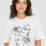 Tricou damă din bumbac cu imprimeu grafic, alb