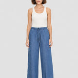 Pantaloni denim damă din liocel cu croială wide leg albaștri