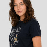 Tricou damă din bumbac cu imprimeu grafic, negru