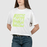 Tricou femei MDM bumbac elastic cu imprimeu text alb