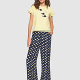 Tricou damă MDM din bumbac elastic cu imprimeu grafic, galben