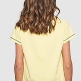 Tricou damă MDM din bumbac elastic cu imprimeu grafic, galben