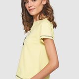 Tricou damă MDM din bumbac elastic cu imprimeu grafic, galben