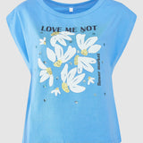 Tricou femei MDM bumbac elastic cu imprimeu floral albastru