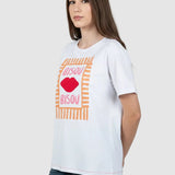 Tricou femei MDM bumbac elastic cu imprimeu grafic alb