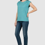 Tricou femei MDM bumbac elastic fără mâneci mint