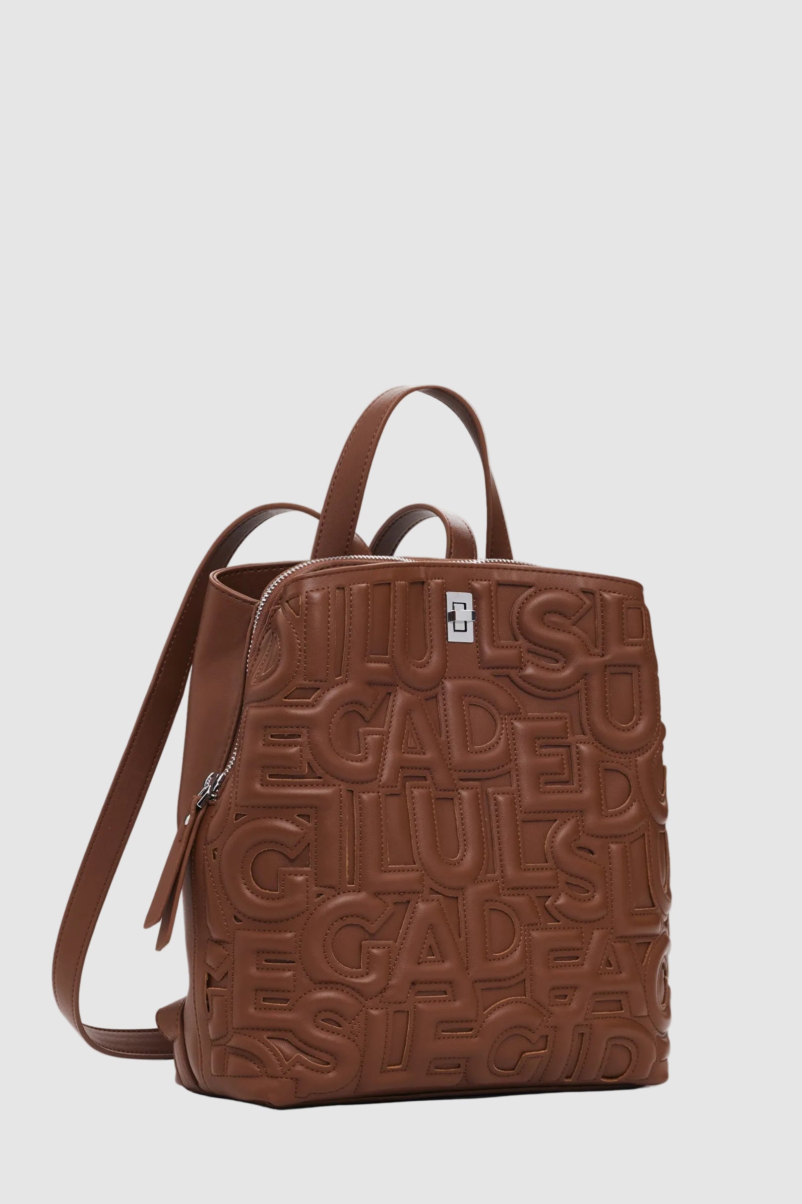 Rucsac damă Desigual structurat din piele ecologică negru și maro