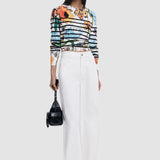 Bluză damă Desigual din bumbac cu imprimeu floral și dungi, alb mix