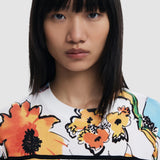 Bluză damă Desigual din bumbac cu imprimeu floral și dungi, alb mix