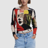 Bluză damă Desigual cu imprimeu abstract, croială mulată, multicolor