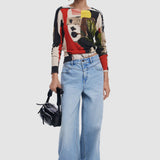 Bluză damă Desigual cu imprimeu abstract, croială mulată, multicolor