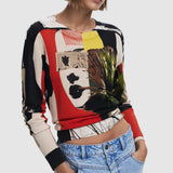 Bluză damă Desigual cu imprimeu abstract, croială mulată, multicolor