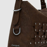 Poșetă damă Desigual cu structură rigidă din piele ecologică, maro