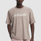 Tricou bărbați Desigual din bumbac cu logo imprimat, bej