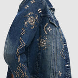 Geacă denim Desigual damă cu broderii decorative și buzunare, albastru