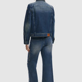 Geacă denim Desigual damă cu broderii decorative și buzunare, albastru