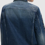 Geacă denim Desigual damă cu broderii decorative și buzunare, albastru