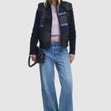 Jachetă damă Desigual cu glugă și design patchwork, negru mix