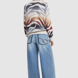 Pulover damă Desigual cu decolteu în V și imprimeu abstract, crem mix