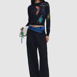 Pulover damă Desigual cu imprimeu floral abstract, croială scurtă, negru