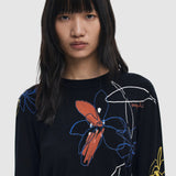 Pulover damă Desigual cu imprimeu floral abstract, croială scurtă, negru