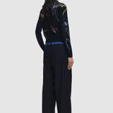 Pulover damă Desigual cu imprimeu floral abstract, croială scurtă, negru