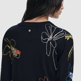 Pulover damă Desigual cu imprimeu floral abstract, croială scurtă, negru