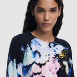 Pulover damă Desigual cu imprimeu abstract multicolor, croială scurtă, negru