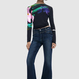 Bluză damă Desigual cu imprimeu floral asimetric, mânecă lungă, negru mix