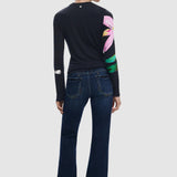 Bluză damă Desigual cu imprimeu floral asimetric, mânecă lungă, negru mix