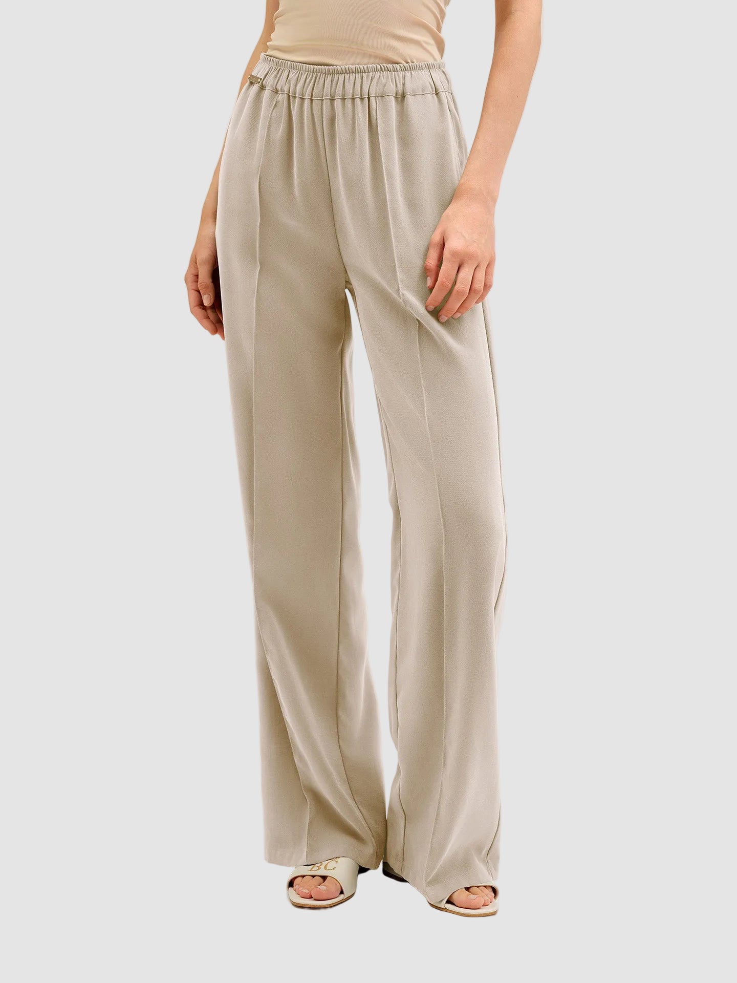 Pantaloni damă Cristina Barros lejeri textură fluidă, alb