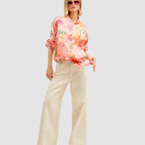 Pantaloni damă Cristina Barros lejeri cu croială amplă, crem