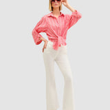 Pantaloni damă Cristina Barros slim fit din bumbac, alb