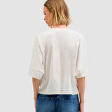 Tricou oversize pentru femei cu aplicație brodată și paiete Alb | Cristina Barros