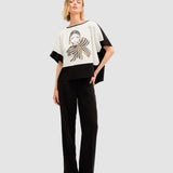 Tricou femei Cristina Barros oversized cu imprimeu grafic alb-negru