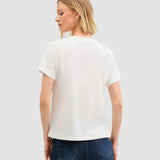 Tricou pentru femei din Pima bumbac cu decolteu V și broderie Alb | Cristina Barros