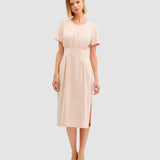 Rochie midi pentru femei cu talie elastică Crem | Cristina Barros