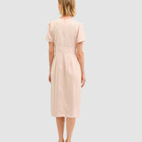 Rochie midi pentru femei cu talie elastică Crem | Cristina Barros
