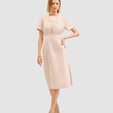 Rochie midi pentru femei cu talie elastică Crem | Cristina Barros