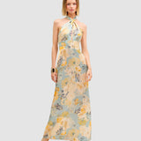 Rochie maxi pentru femei cu gât halter și imprimeu floral Mix | Cristina Barros