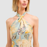 Rochie maxi pentru femei cu gât halter și imprimeu floral Mix | Cristina Barros