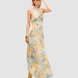 Rochie maxi pentru femei cu gât halter și imprimeu floral Mix | Cristina Barros