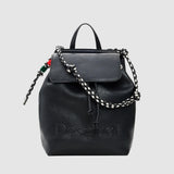 Rucsac femei Desigual negru cu logo embosat și șnur