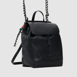 Rucsac femei Desigual negru cu logo embosat și șnur