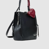 Rucsac femei Desigual negru cu bretele decorative și charm inimă