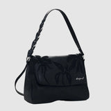 Geantă umăr femei Desigual neagră cu imprimeu floral reliefat