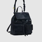 Rucsac femei Desigual negru cu emboss floral și buzunare frontale