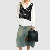 Rucsac tote femei Desigual neagră texturată cu mâner împletit