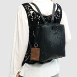 Rucsac tote femei Desigual neagră texturată cu mâner împletit